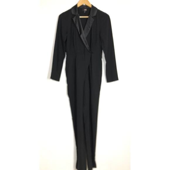 Greylin Reagan Tuxedo Jumpsuit Long Sleeve Satin Notch Collar Black Size XS - Picture 8 of 13